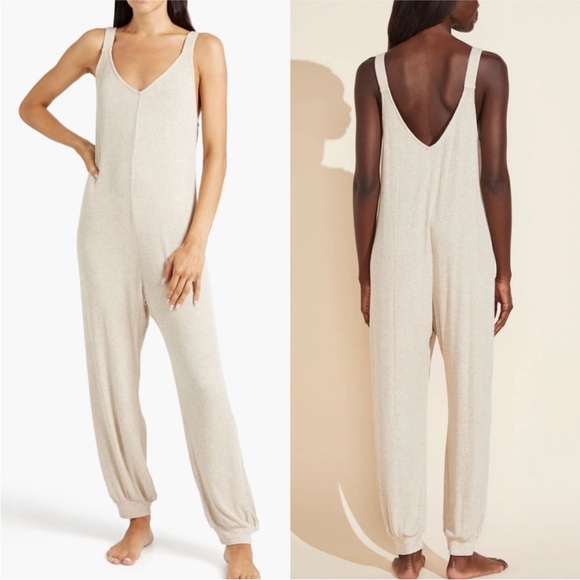 NWT Eberjey Elon Ribbed Jumpsuit in Oatmeal XL - Picture 1 of 10